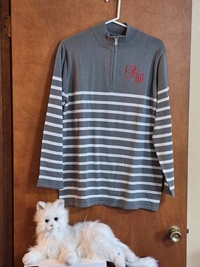Ohio State Gray & White Striped Quarter-Zip Long Sleeve Top